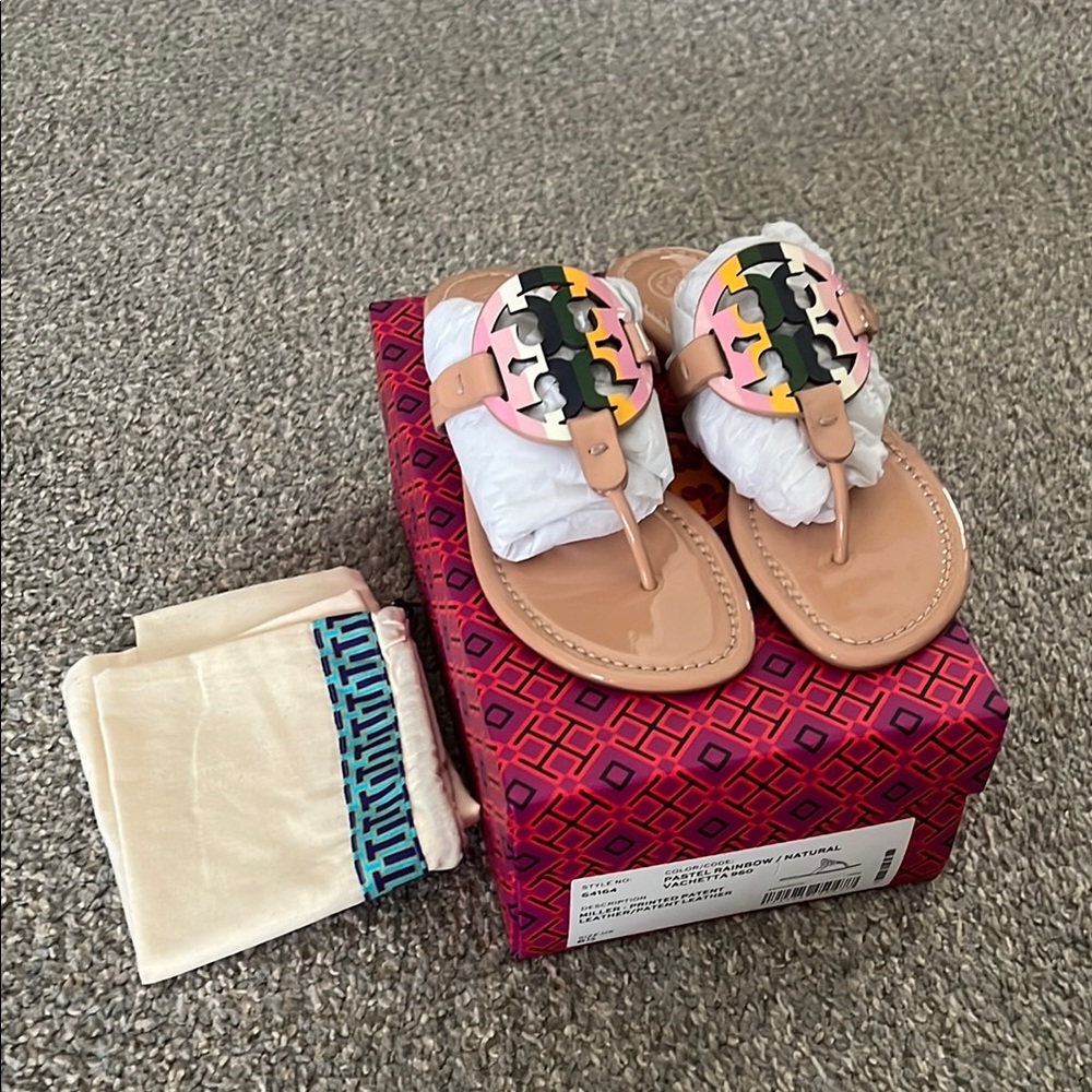Tory Burch pastel rainbow miller sandals. 6.5